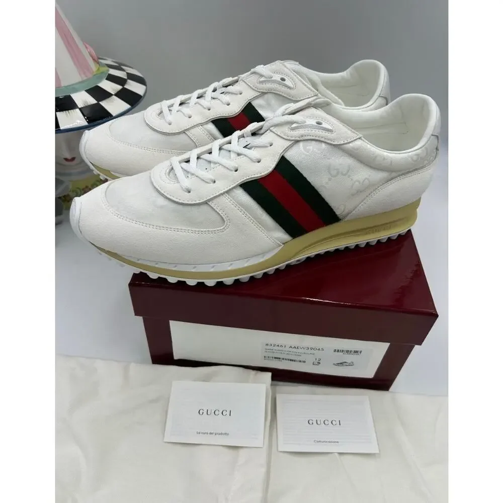Men's Gucci re-motion GG canvas/suede sneakers size 12 fits 12.5 US made Italy